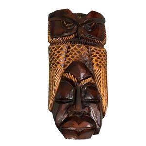 Hand Crafted Solid Wood Tiki Owl Wall Hanging Tribal Art Bahamas 13x6.5